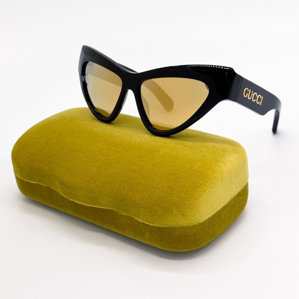 NEW GUCCI GG1294S 002 WOMEN SHINY BLACK GOLD CAT EYE SUNGLASSES GUCCI